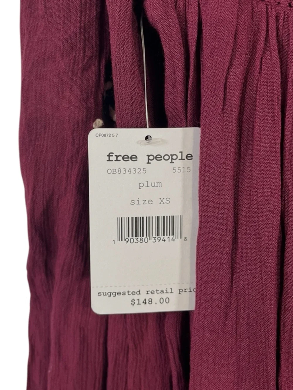 NWT Free People Women's Embroidered Mohave Moya Mini Dress In Plum Size XS